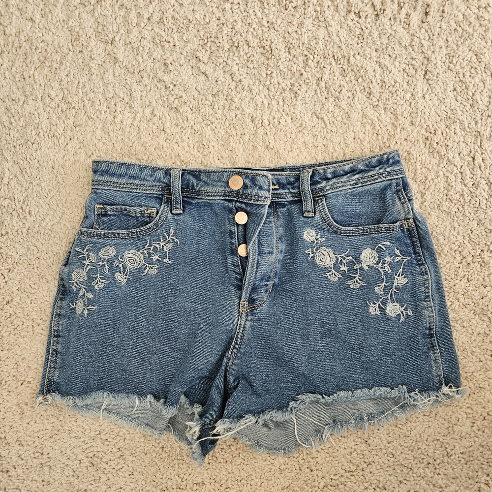 Hollister Blue Jean Shorts with White Floral Embroidery